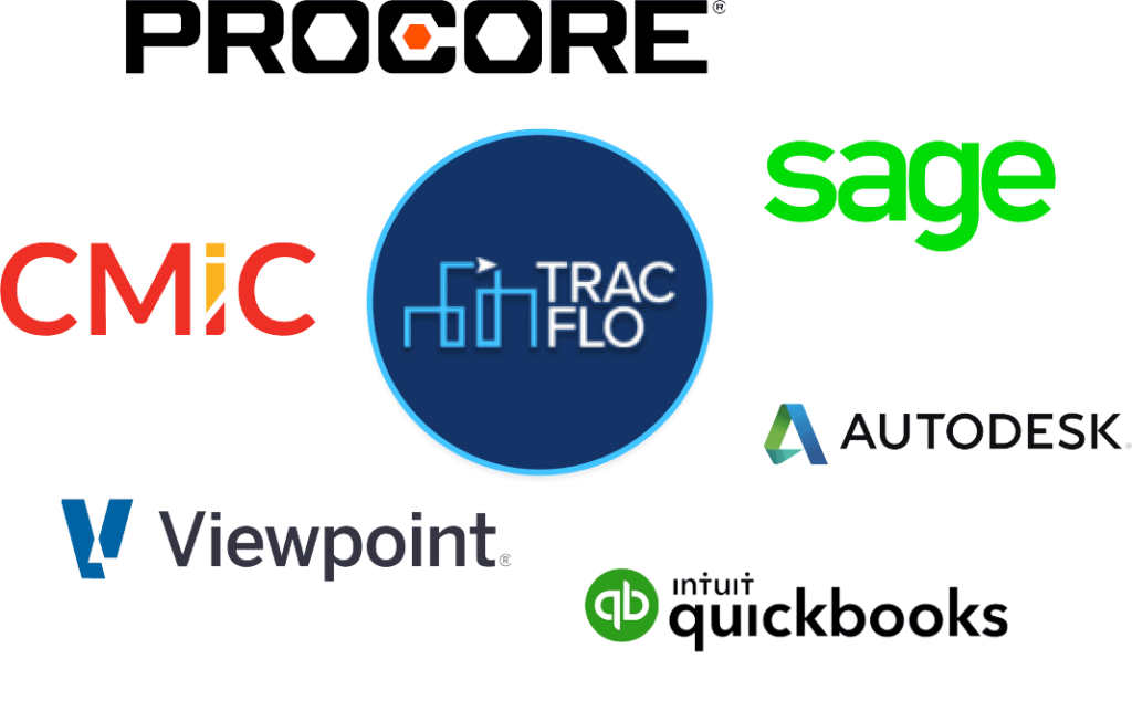 TracFlo integrations: Procore, Sage, CMiC, Viewpoint, Quickbooks, Autodesk