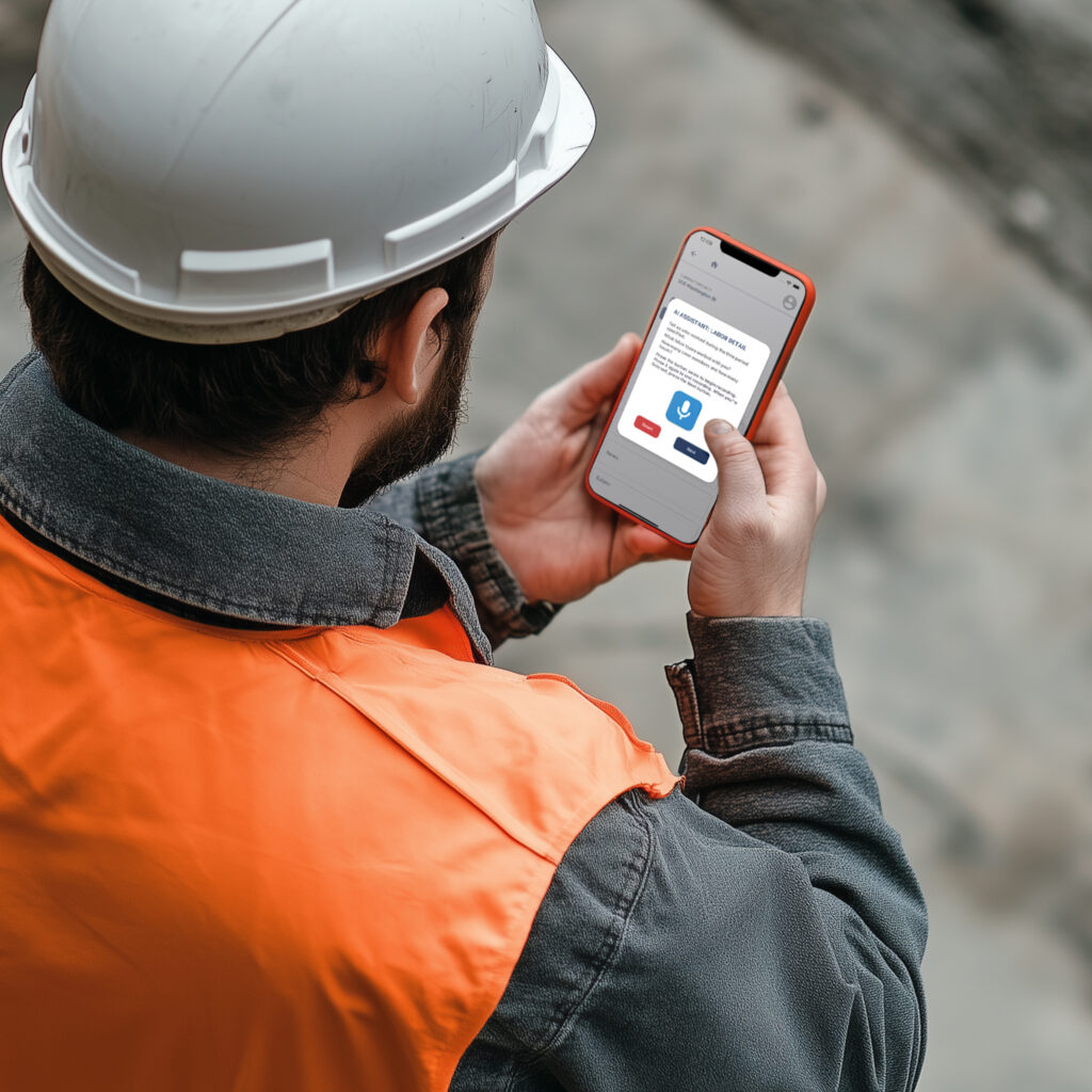 Construction worker using TracFlo voice-to-invoice
